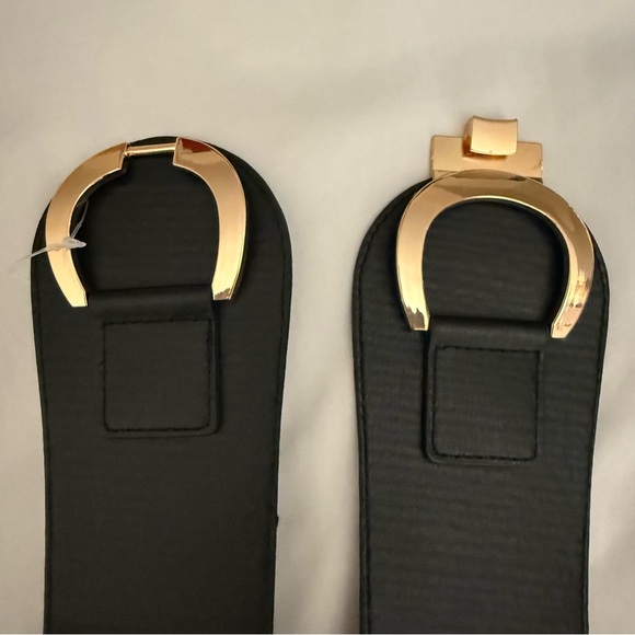 Black PU leather elastic waistband belt belt with gold tone buckle - Picture 8 of 9